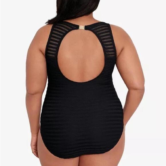 Lauren Ralph Lauren Plus Size Shadow Stripe OnePiece Swimsuit Ottoman - Picture 3 of 13
